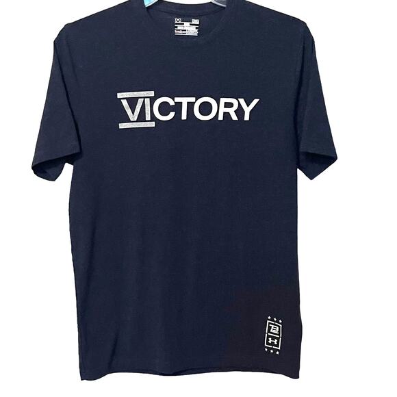 UNDER ARMOUR TEK GEAR LOOSE SHORT SLV T-SHIRT, WOMENS, M, BLUE/WHITE, VICTORY - Picture 1 of 12